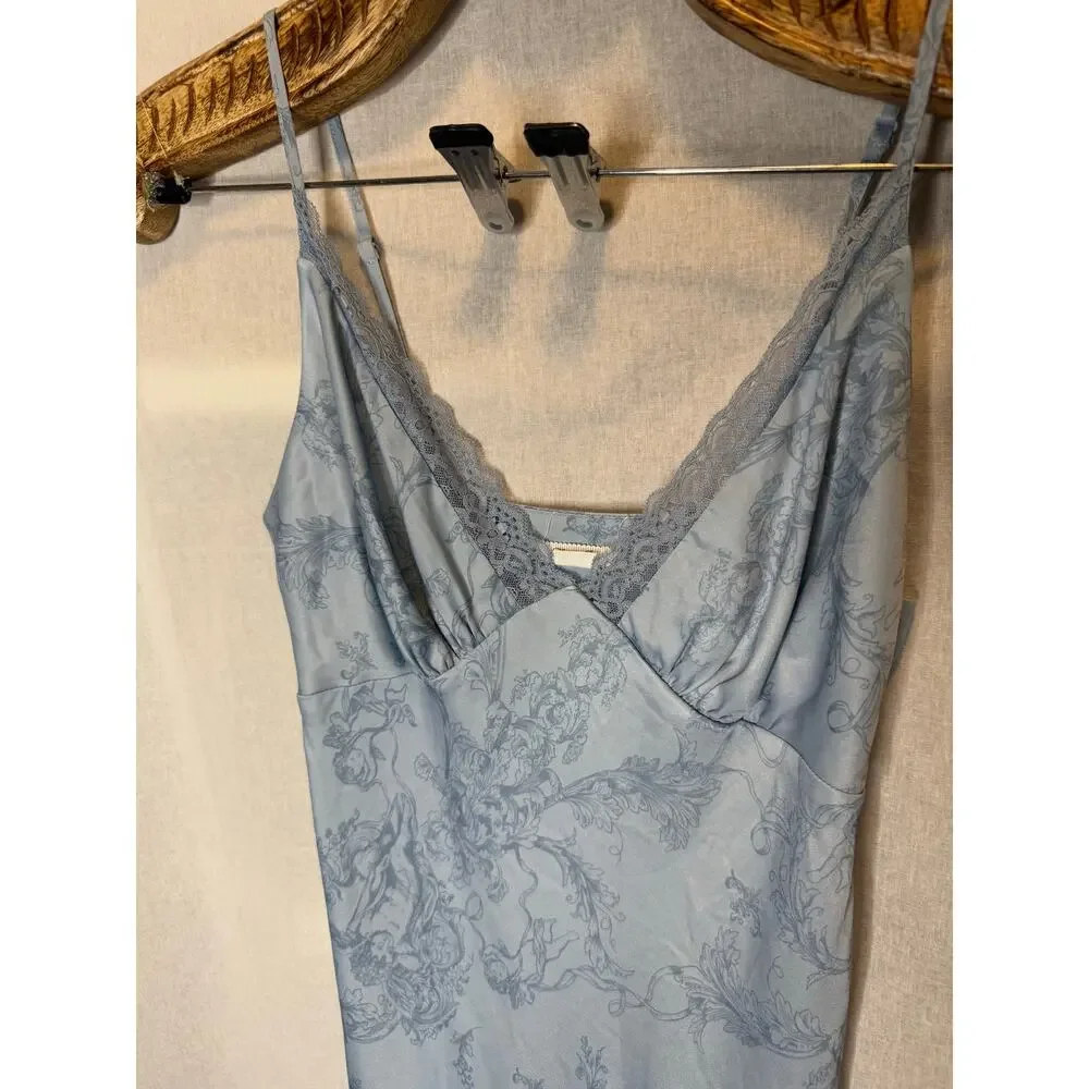 Urban Outfitters Kimchi Blue Asymmetric Ruffle Slip Dress Lace V Neck Blue S